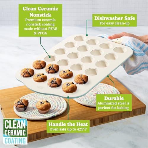 Tasty Clean Ceramic 24-Cup Mini Muffin Pan, Durable Aluminized Steel