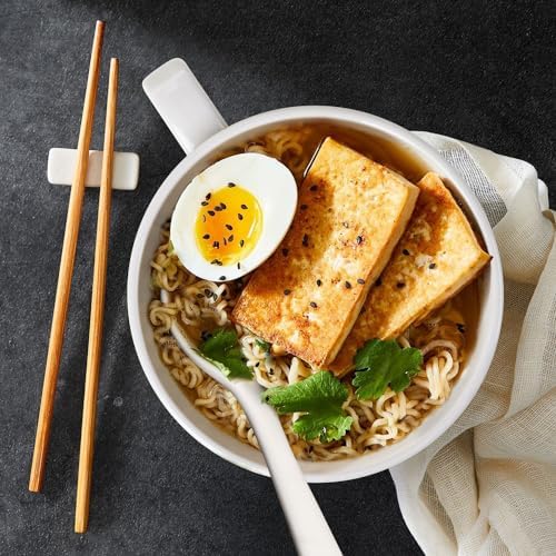 Soup Bowls with Handles & Spoons, 30oz Ceramic Ramen Bowl with Lid