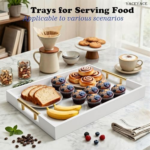 White Serving Tray with Metal Handles, 15.75" x 11.8" x 1.7"