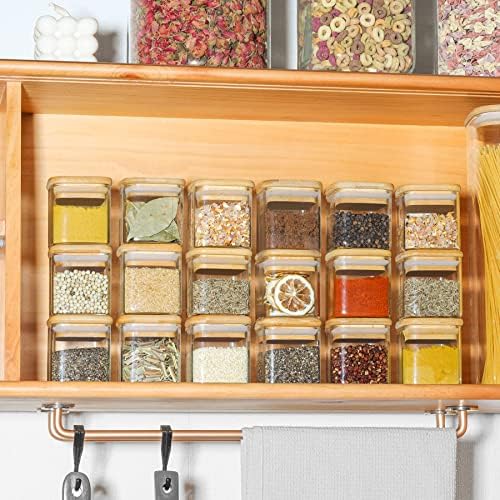 ComSaf 12Pcs Glass Spice Jars with Bamboo Lid 4oz - 16Pcs Glass Spice