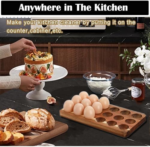 Acacia Wood Egg Holder for 18 Eggs, Countertop Storage Tray