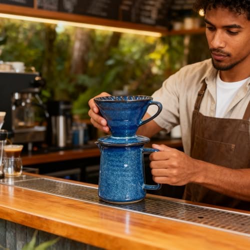 Ceramic Pour Over Coffee Maker Set, Starry Blue Coffee Dripper Cone