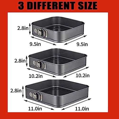 Springform Cake Pan Square 9.5inch,10inch,11inch, Set of 3 non stick