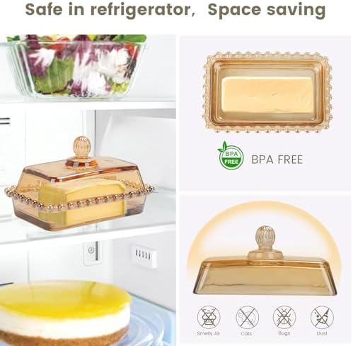 Retro Country Glass Butter Dish with Lid Vintage Butter Holder, Amber