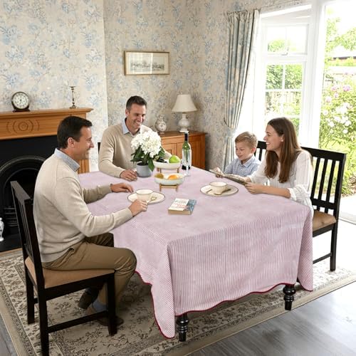 Ridhi Ruby Red Stripe Block Print Square Tablecloth 60x60 Inch