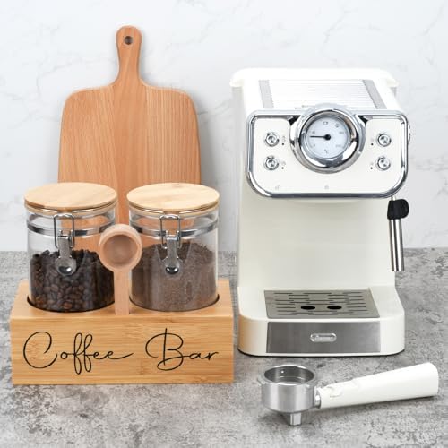 Glass Coffee Canister Set with Bamboo Shelf & Spoon - 2 Airtight