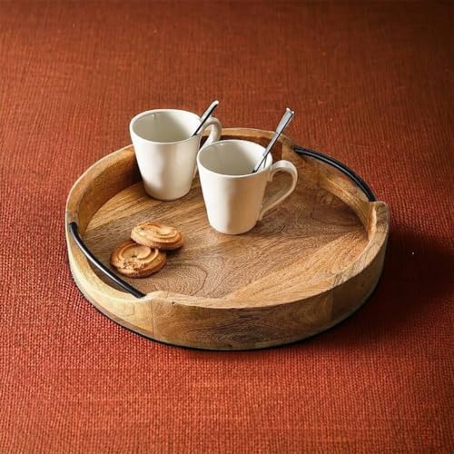 Medium Rustic Round Wooden Serving Tray 10x10x2 Inches - Handcrafted
