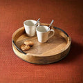 Medium Rustic Round Wooden Serving Tray 10x10x2 Inches - Handcrafted