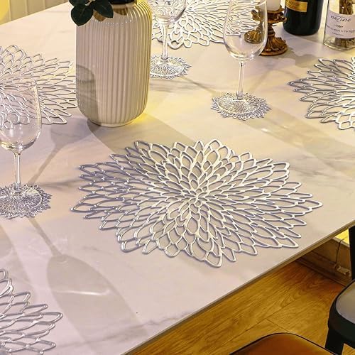 Snowkingdom 12 Pack of Silver Placemats Metallic Vinyl Dinning Table