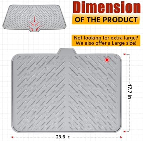 Luxet Silicone Dish Drying Mat with Built-in Drain Lip - Hygienic