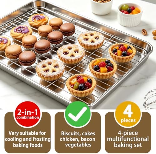 Stainless Steel Baking Sheet with Rack, 16 x 12 Inch Cookie Sheet