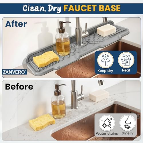 Extra Thick Silicone Faucet Mat for Kitchen & Bathroom Sink 17" x 6"