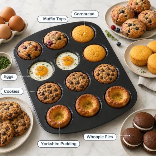 UWILLION Muffin Top Pan, 12 Cavity Nonstick Shallow Cupcake Pan