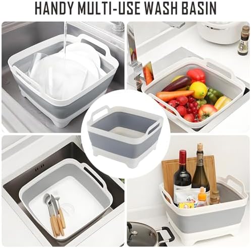 Collapsible Dish Basin with Drain Plug, 9L, Grey
