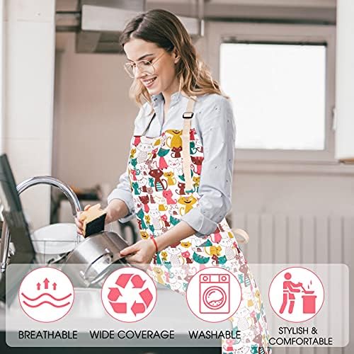 Cute Apron with 2 Pockets for Women, Kitchen Cooking Baking Aprons
