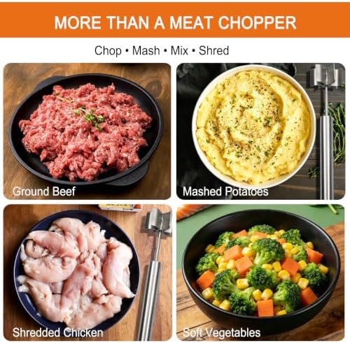 304 Stainless Steel Meat Chopper 6-Blade Hamburger & Potato Masher