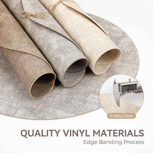 13" Round Placemats Set of 6, Reversible Faux Leather Wipeable Table