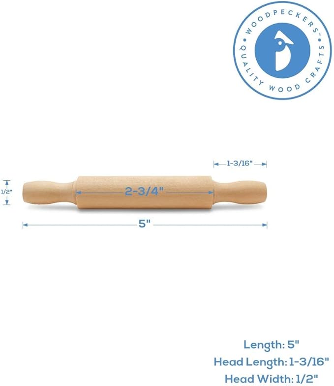 Wooden Mini Rolling Pin, 5 Inches Long, Party Favors by Woodpeckers - Image 2