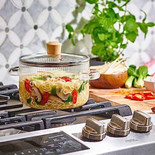 Le'raze Glass Cooking Pot with Lid - 1.6L (54oz) Heat Resistant