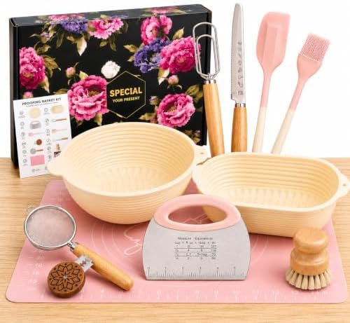 Proofing Basket Kit, 12-Piece Sourdough Baking Set with Round & Oval