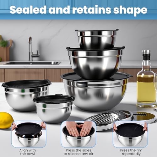 Set of 5 Mixing Bowls with Airtight Lids, Black