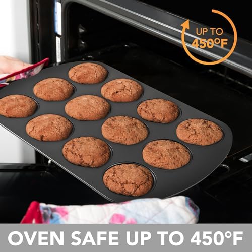 Tiawudi Muffin Top Pan, 12 Cavity Cupcake Pan, 3 Inch Nonstick