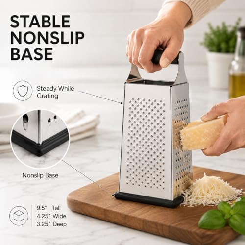 HIC Kitchen Professional Grater Zester, Stainless Steel, Non-Slip Base