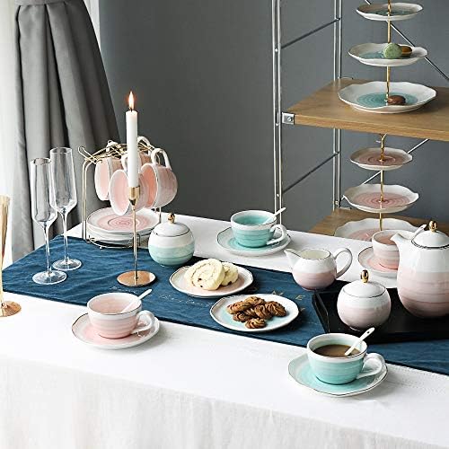 Sweejar Porcelain Tea Sets, 8 OZ Cups & Saucer Service for 4, Teapot
