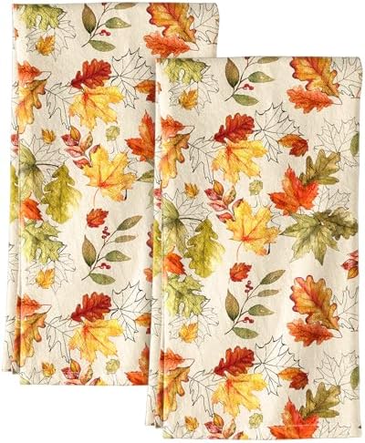 Miss Adola 150GSM Flour Sack Kitchen Towels Set of 2, Autumn Leaf