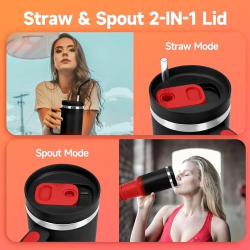 40oz Tumbler with Handle and Straw Spout 2-in-1 Lid, Spill Leak Proof
