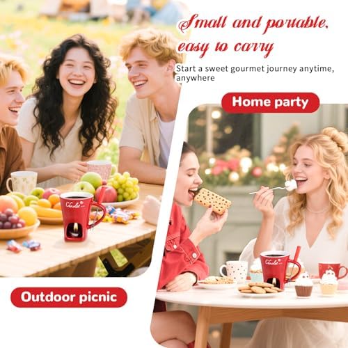 AMZWISH Mini Sweet Fondue Cup, Ceramic Coffee Warmer Mug, Portable