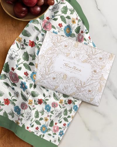 Miss Adola 2pcs Cotton Waffle Kitchen Towels, Vibrant Botanical