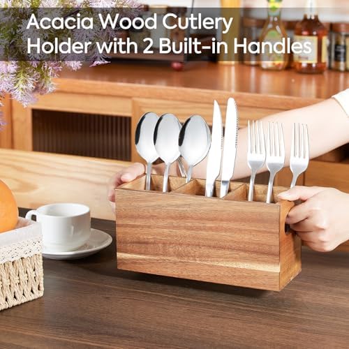 VIVIRBIEN Acacia Silverware Holder, 3 Compartments