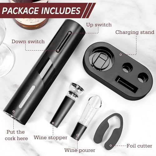 6-in-1 Electric Wine Bottle Opener Set, Cordless Rechargeable Wine