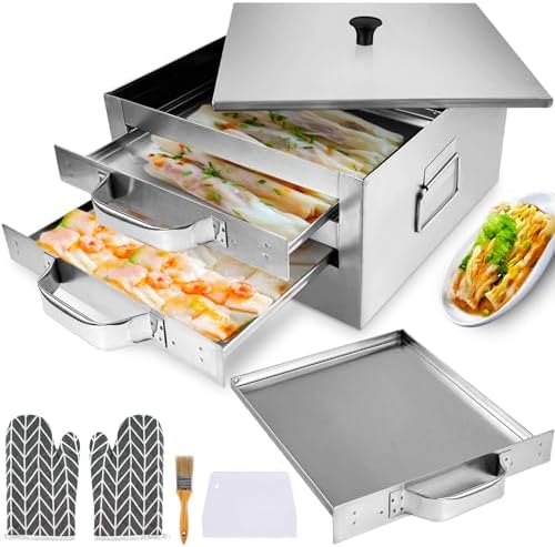 2-Layer Rice Noodle Roll Steamer, Stainless Steel for Home Stove