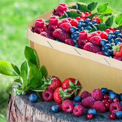 Bokon 30 Pcs Wood Berry Baskets 2 Quart, Vented Fruit Picking