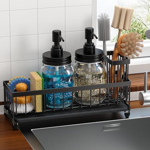 Galasily Mason Jar 16 oz Liquid Soap Dispenser Set, Black