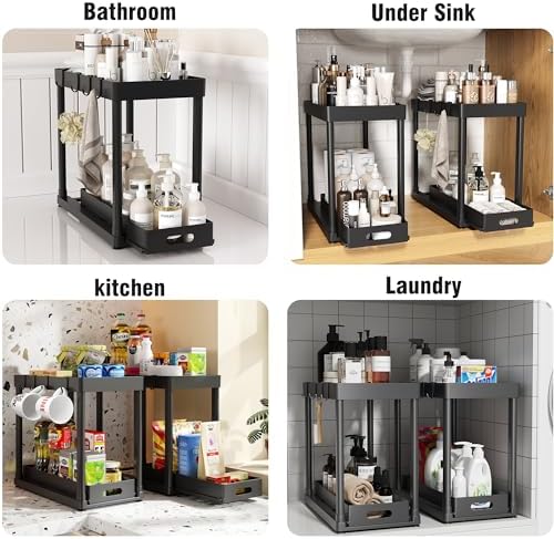2 Pack Pull-Out Under Sink Organizers, Black