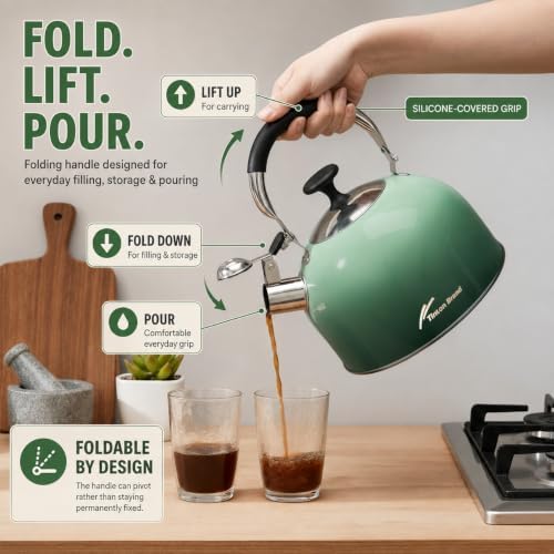2.5 Qt Green Whistling Stovetop Tea Kettle