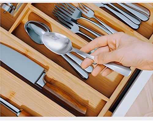 Bamboo Expandable Drawer Organizer- large Silverware Organizer