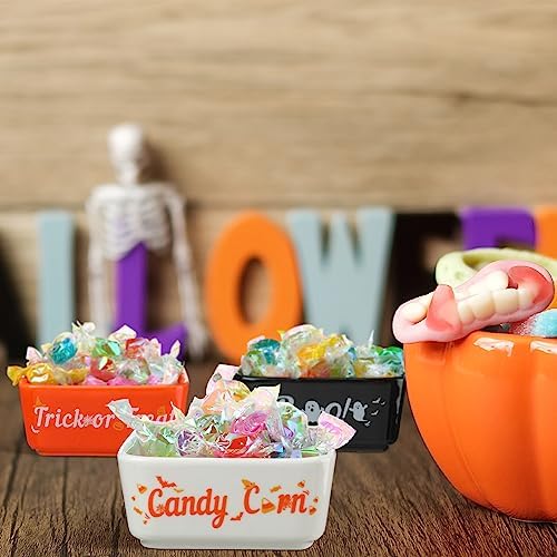 Tanlade 3 Pcs Halloween Candy Bowl Small Ceramic Candy Corn Serving