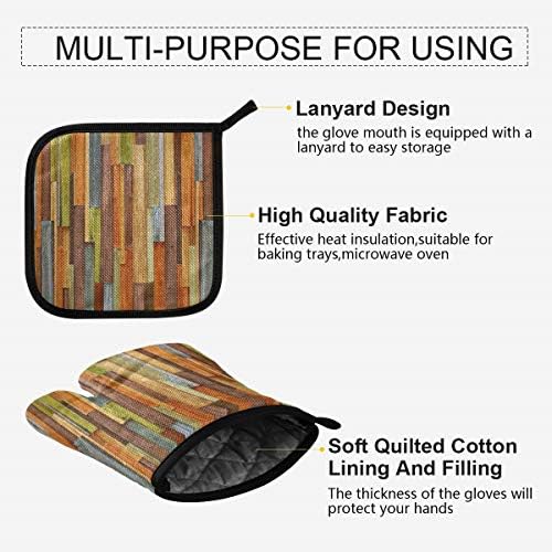 QMXO Watercolor Wooden Colorful Texture Oven Mitts Quilted Cotton