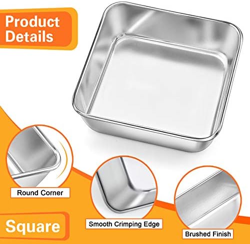 P&P CHEF Square 6x6 Baking Cake Pan, 4 Pcs Stainless Steel Brownie Pan