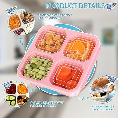 6 Pack Bento Box, 4 Compartment Lunchable Snack Containers with Lids