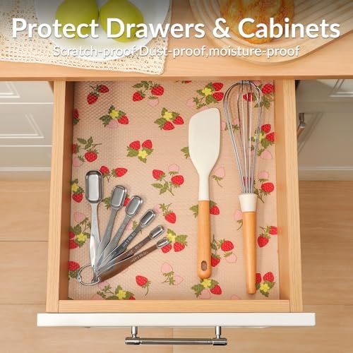 Cooyes Shelf Liner, Premium Waterproof EVA Mats, 11.8"x120" Strawberry