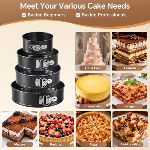 4PCS Springform Pan Set, 4, 7, 9, 10 Inch Cheesecake Pans, Removable