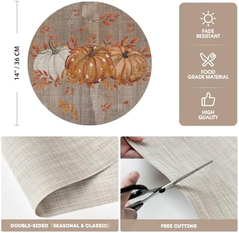 Artoid Mode Maple Leaves Pumpkins Plastic Round Fall Placemats Set of