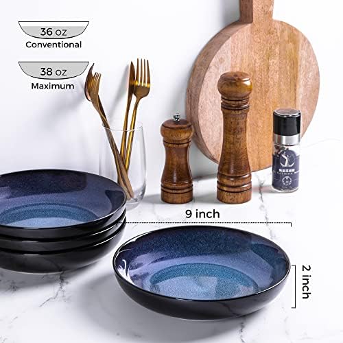LERATIO 9.0" Ceramic Pasta Bowls Set of 4,38oz Large Stoneware Bowls