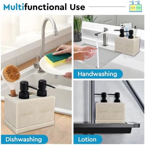 Hand and Dish Soap Dispenser Set, Dual Dispenser, Beige