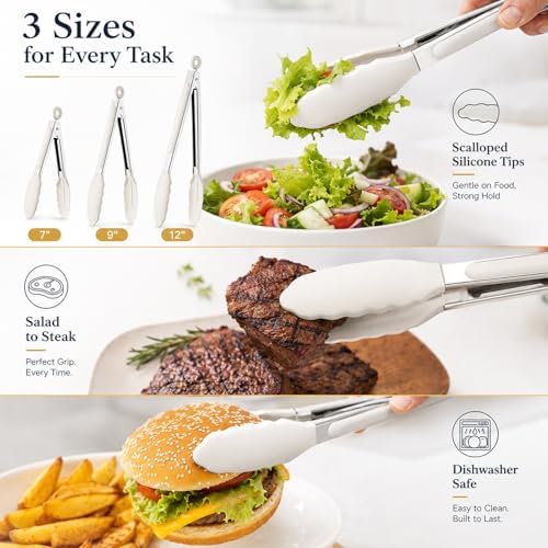 Kitchen Tongs with Silicone Tips, 3-Piece, 7/9/12-Inch